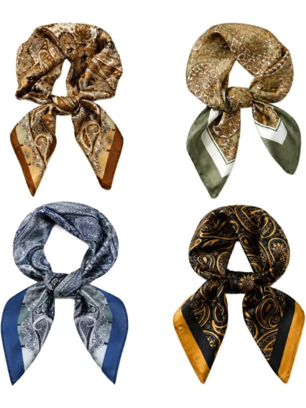 Vintage Western Silk Scarf Set - 4 Pcs Paisley Bandana Neckerchiefs for Men